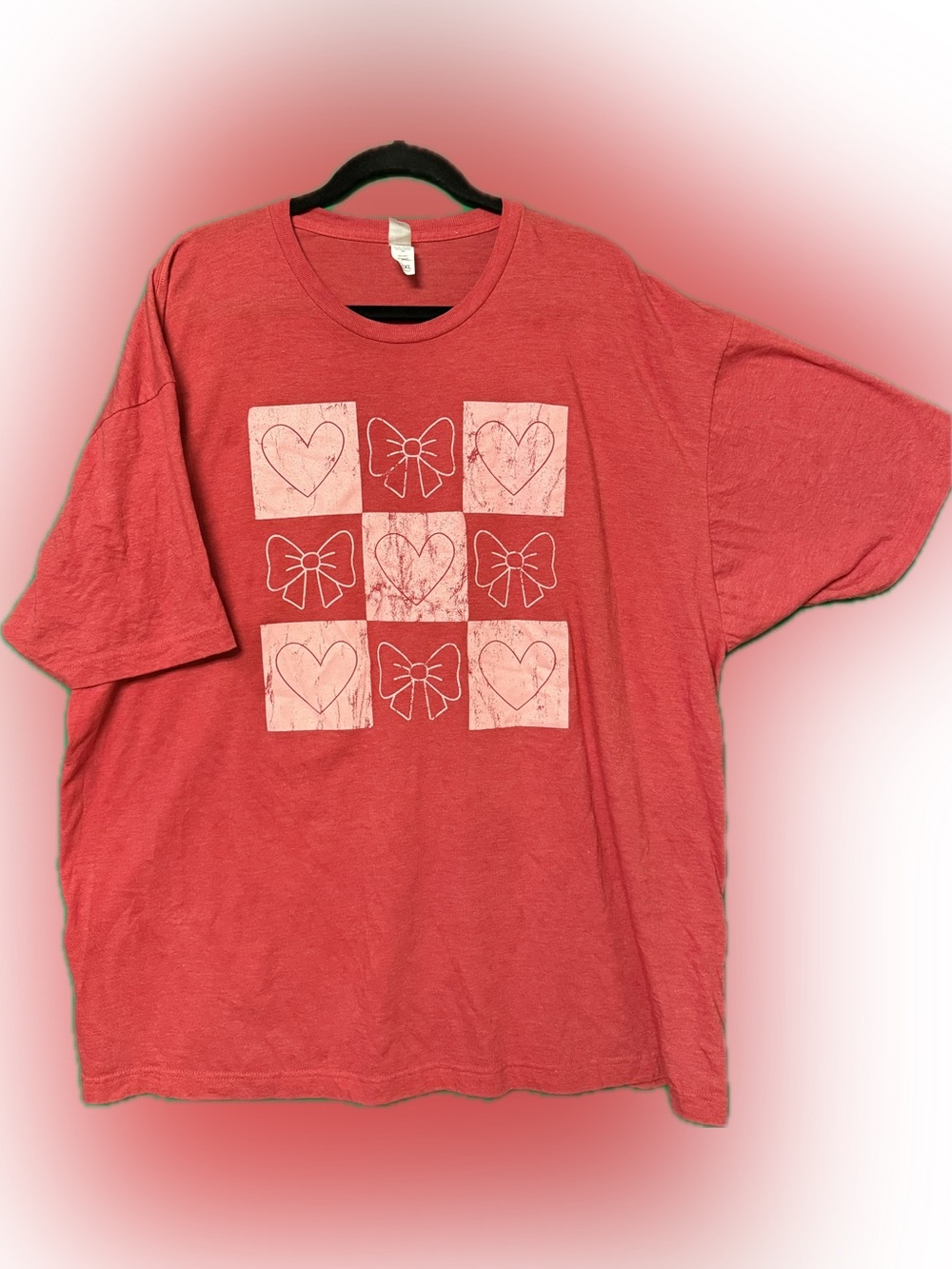 Women's Red Short Sleeve Tee with Heart & Bow Graphic